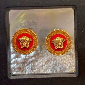 Versace Gold and Red Medusa Stud Earrings